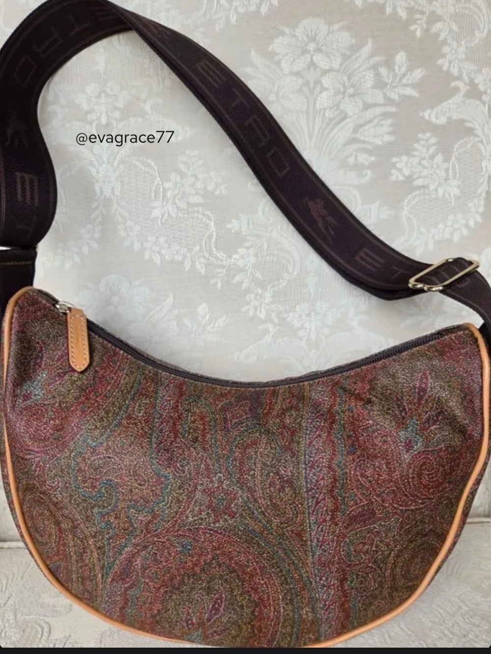 Etro Paisley Crescent Shoulder Bag in Multicolor with Brown Strap!